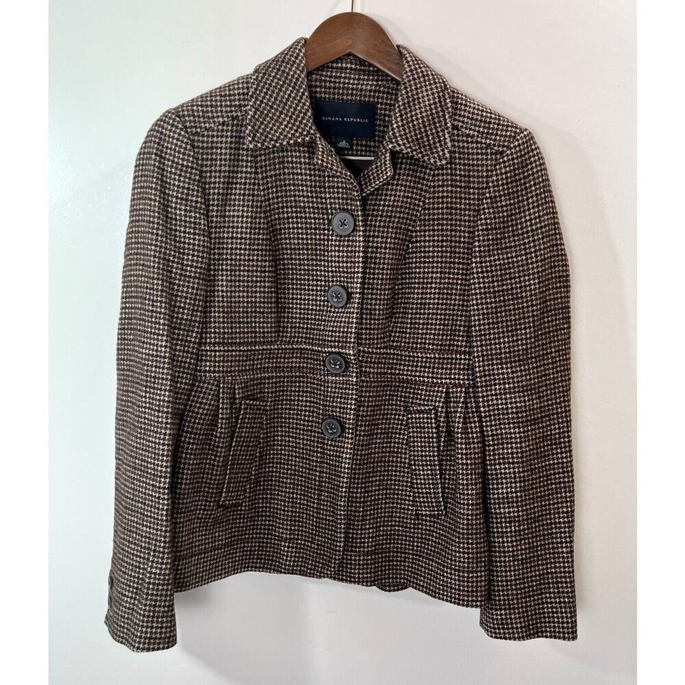 Banana Republic Women’s Wool Blend Houndstooth Blazer Size S 2 Brown Britishcore